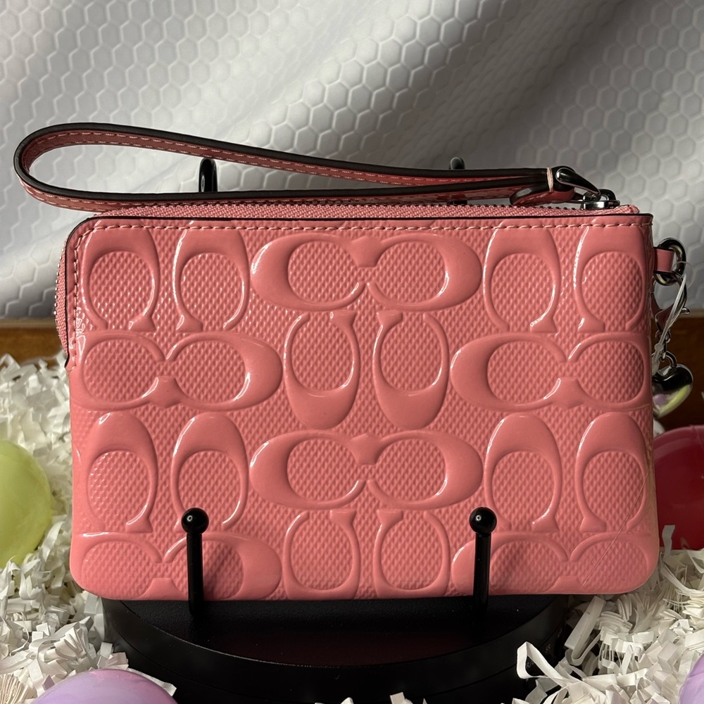 Coach Corner Zip Signature Patent Wristlet NWT - Picture 3 of 5
